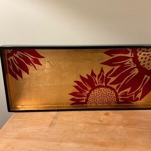 Lacquer tray with gold foil and red flowers